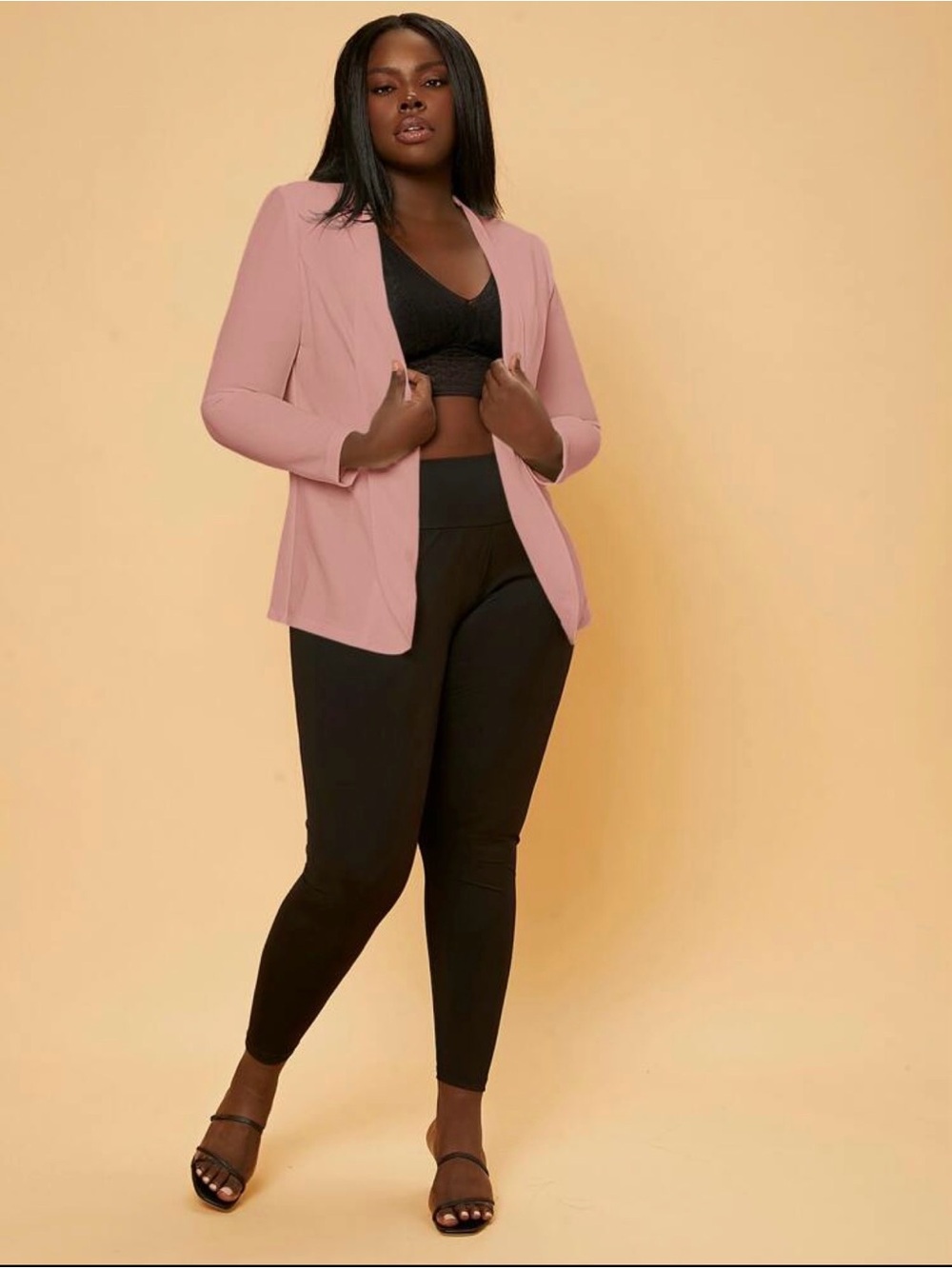 Women’s Soft Pink Open-Front Blazer Jacket Sz 2X